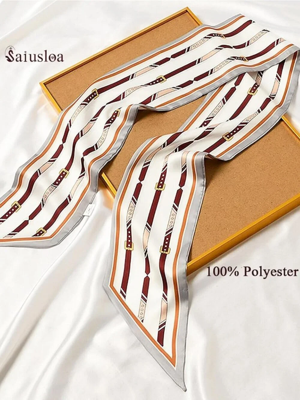 Women's Plain Necktie Head Fashion Scarves Long Skinny Silky Hair Bags Scarf